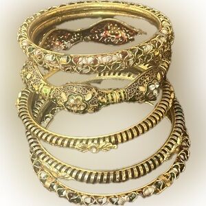 Indian Gold Tone Bangle Set — Traditional Stackable Bracelets